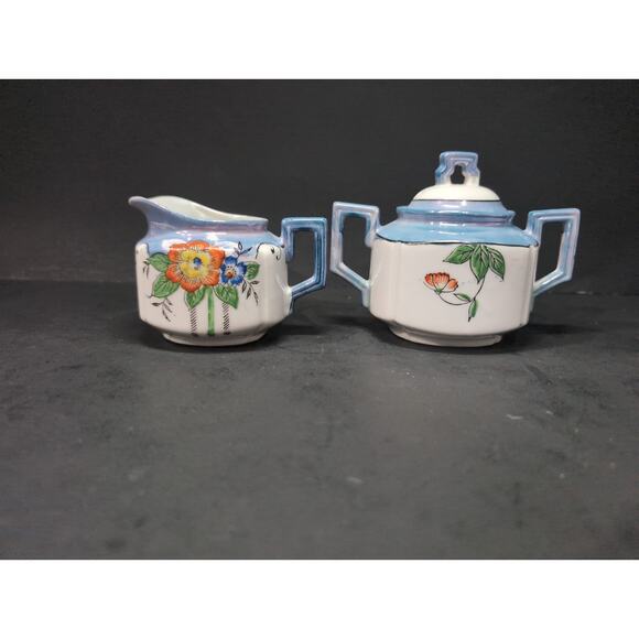 Lustreware Creamer Sugar Bowl Set, Vintage Japanese Porcelain‎ Tea Service Decor - Picture 3 of 10